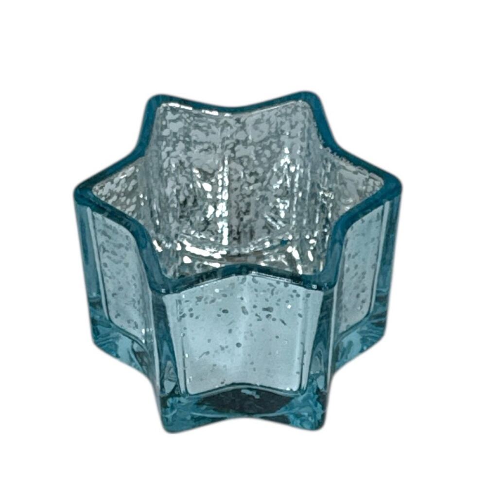 Blue Glass Star Candle Holder Teal Votive Coastal Decor NEW